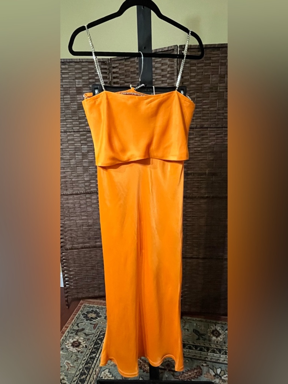 New Meshki Dayana Satin Diamante Skirt Set Mandarin Orange – Size Small - Picture 4 of 16